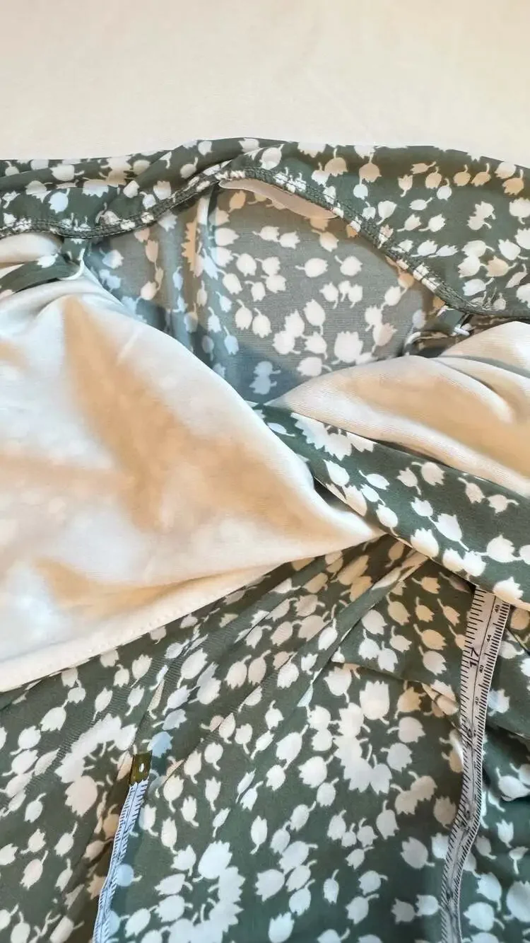 Sage Green Floral Wide Leg Jumpsuit Wrap Pockets Vacation Boho Medium